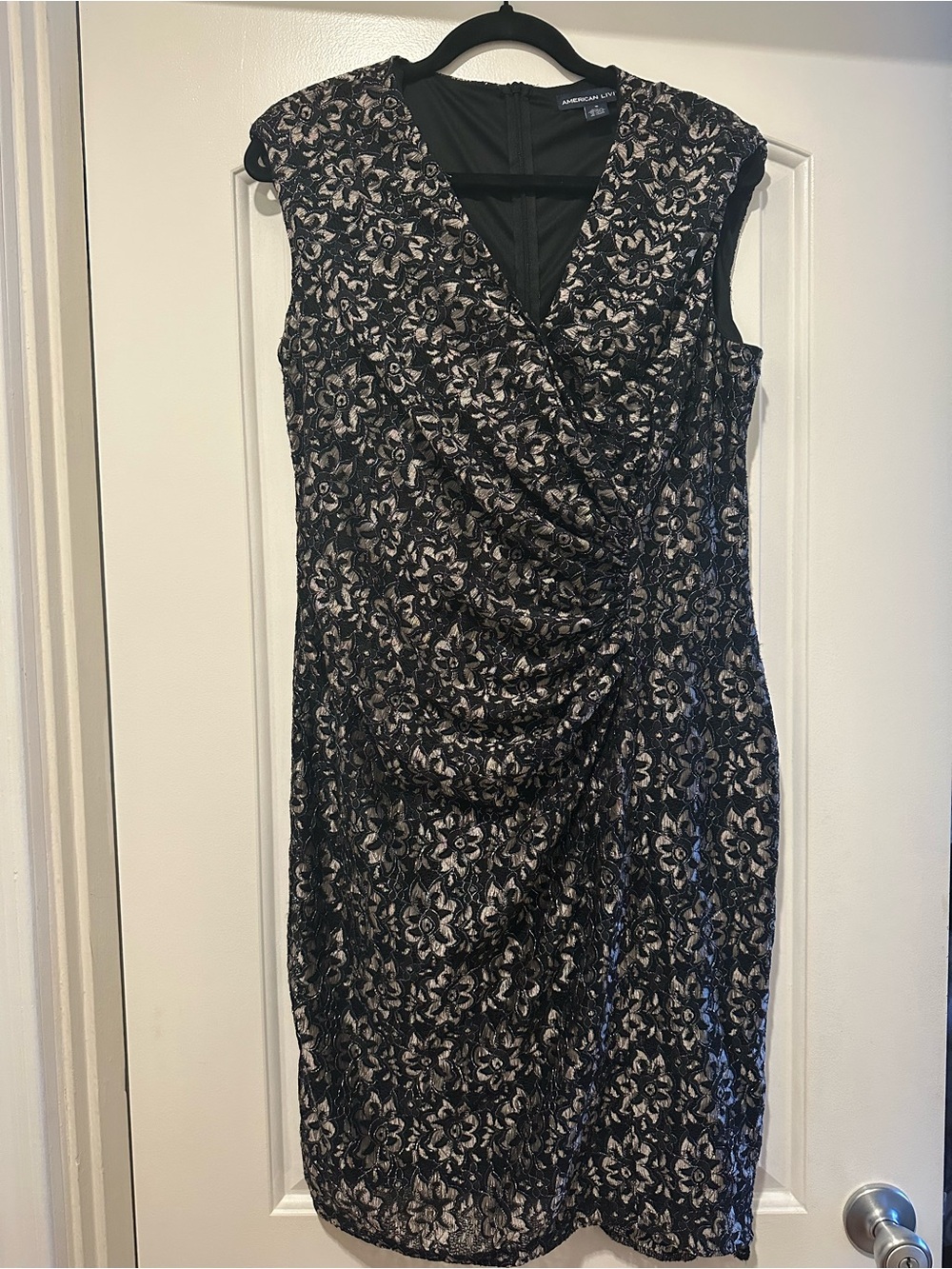 American Living Black and Cream Floral Lace Midi Dress